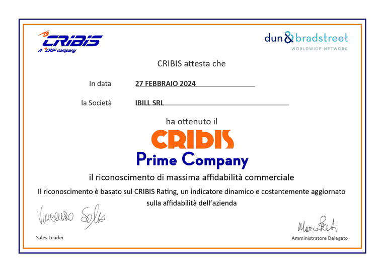 CRIBIS assegna il riconoscimento Cribis Prime Company ad iBill S.r.l.