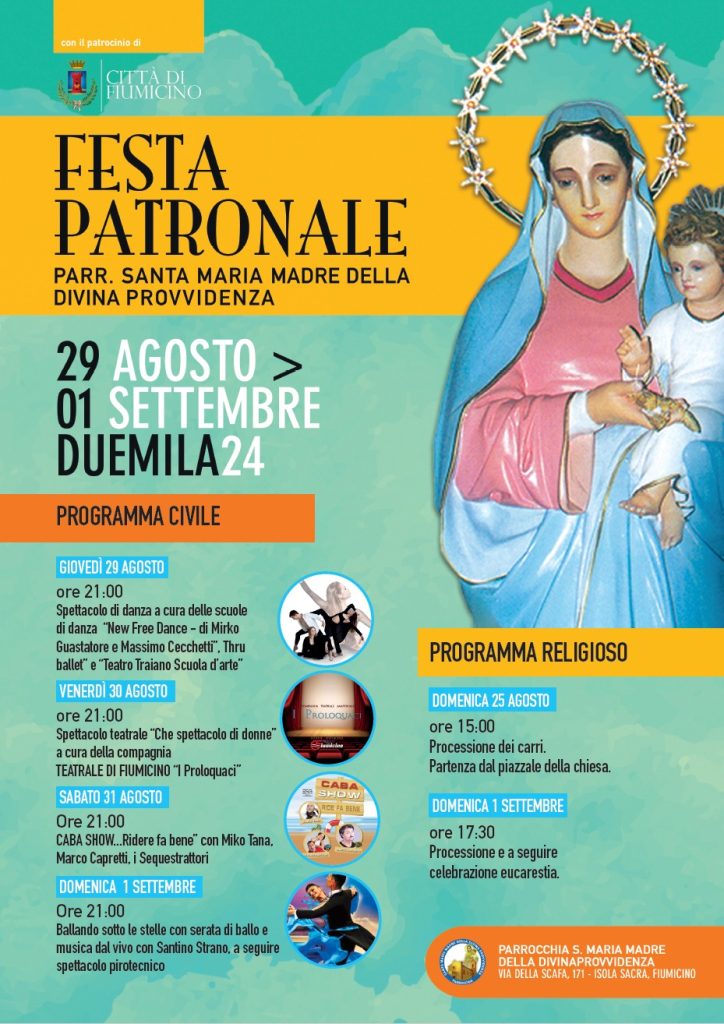 Festa Patronale della Parrocchia Divina Provvidenza a Isola Sacra: dal 25 agosto al 1° settembre