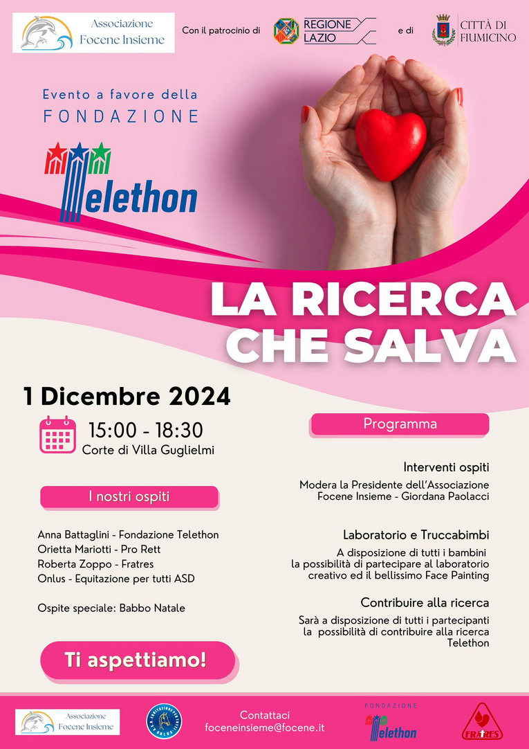 Fiumicino, la Fondazione Telethon il 1 dicembre a Villa Guglielmi