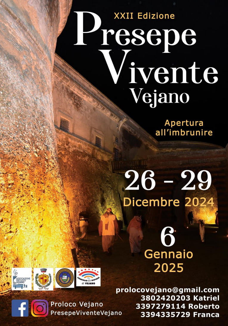 Vejano, Presepe Vivente 26/29 Dicembre 2024 e 6 Gennaio 2025