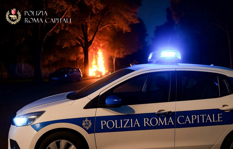 Roma, duplice intervento della polizia locale nella notte per veicoli a fuoco