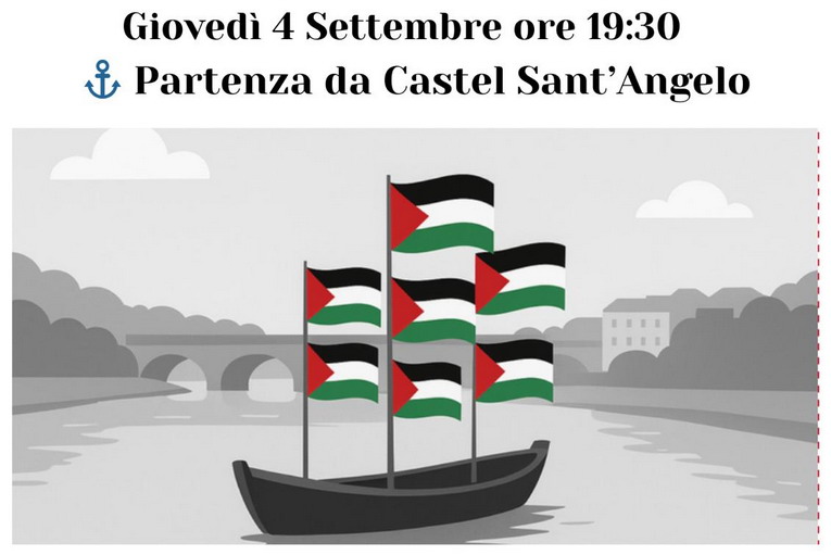 Roma, un battello sul Tevere verso Gaza: sostegno alla Global Sumud Flotilla
